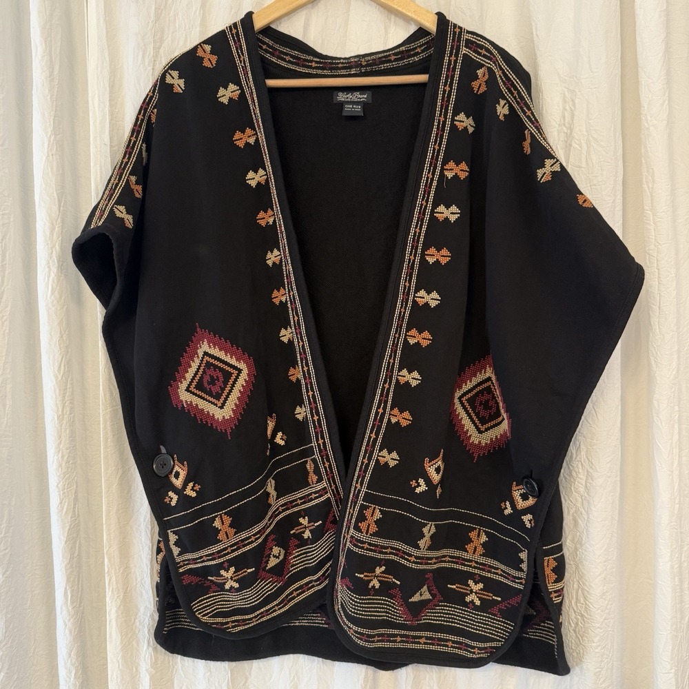 Lucky Brand Womens Aztec Open Front Cardigan Kimono Embroidered‎ Southwestern OS - Picture 6 of 6